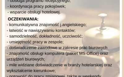 Oferta pracy: Recepcjonista/tka