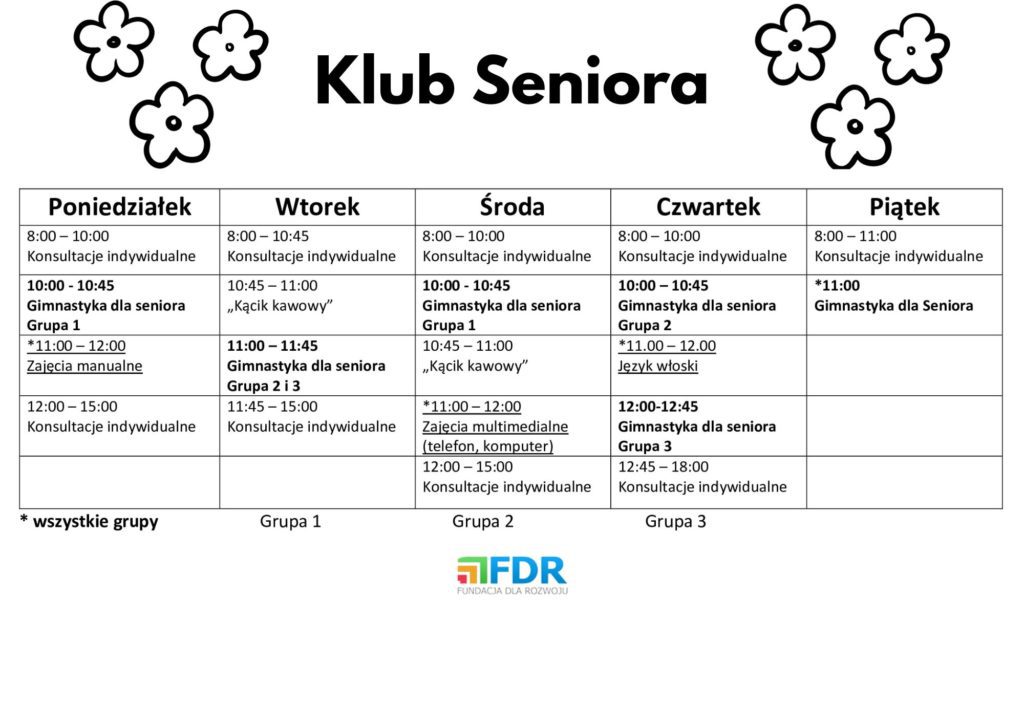 Klub Seniora Fundacja Dla Rozwoju Grafik